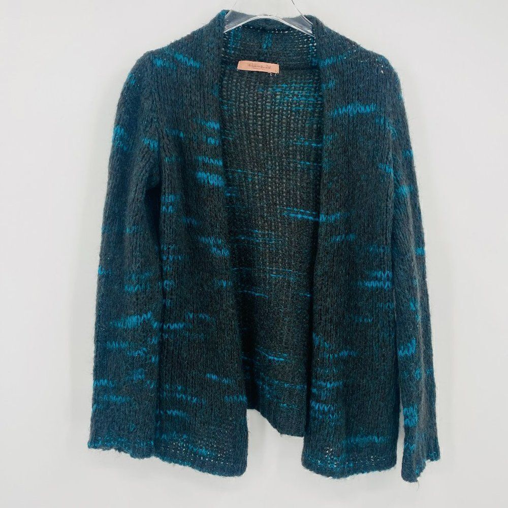 Elsamanda Size Large Made in Italy Blue & Black Mohair Wool Cardigan Sweater